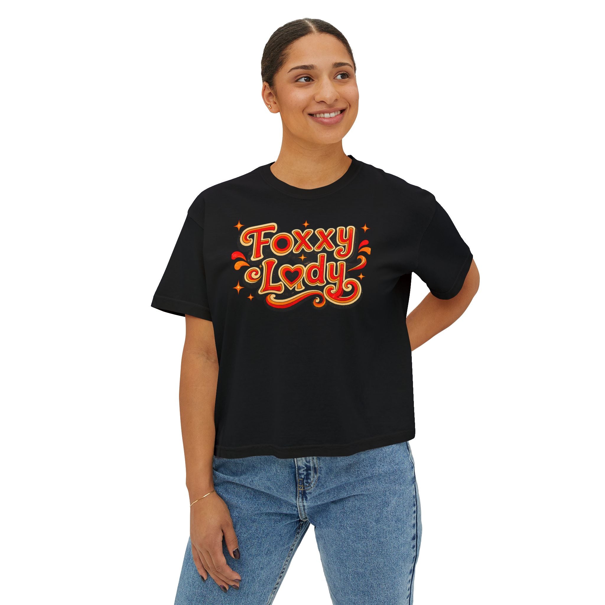 Foxy Lady Boxy Tee — Retro 70s Graphic Women’s Crop T-Shirt