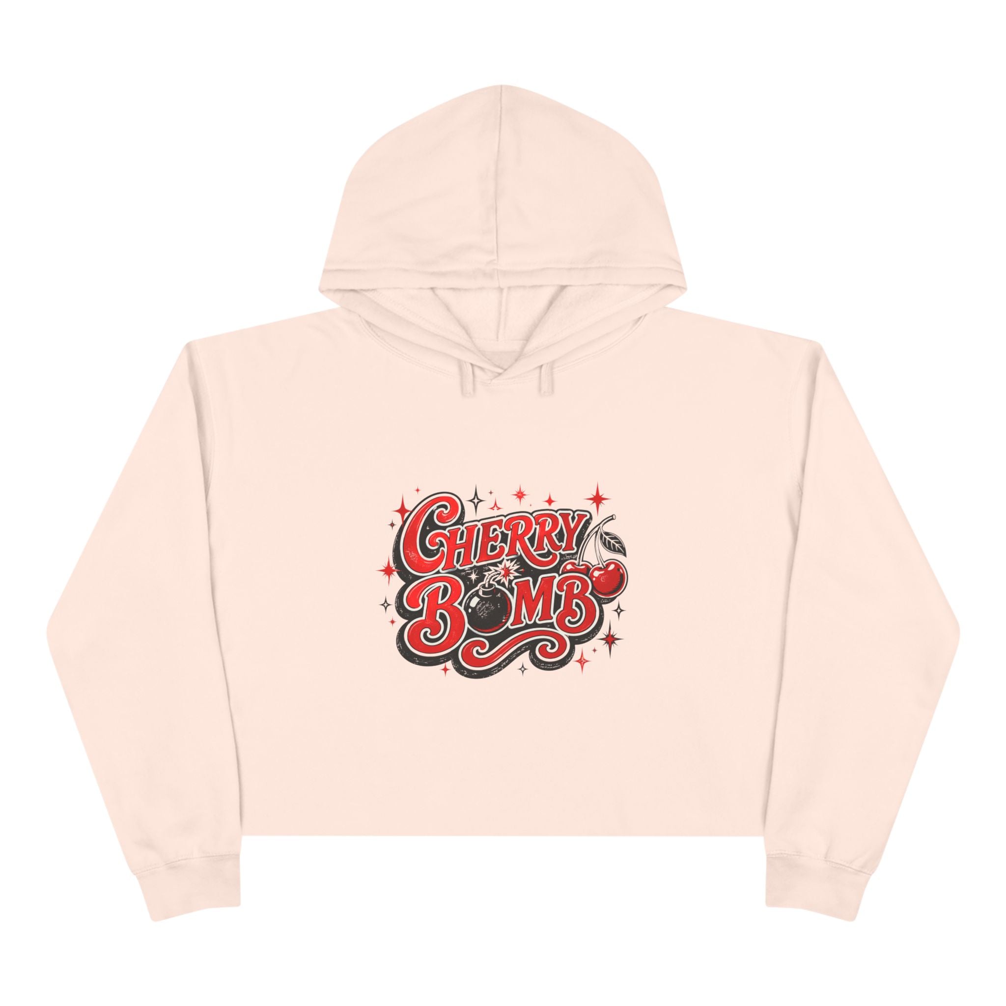 Cherry Bomb Crop Hoodie — Retro Cherry Graphic Cropped Hoodie