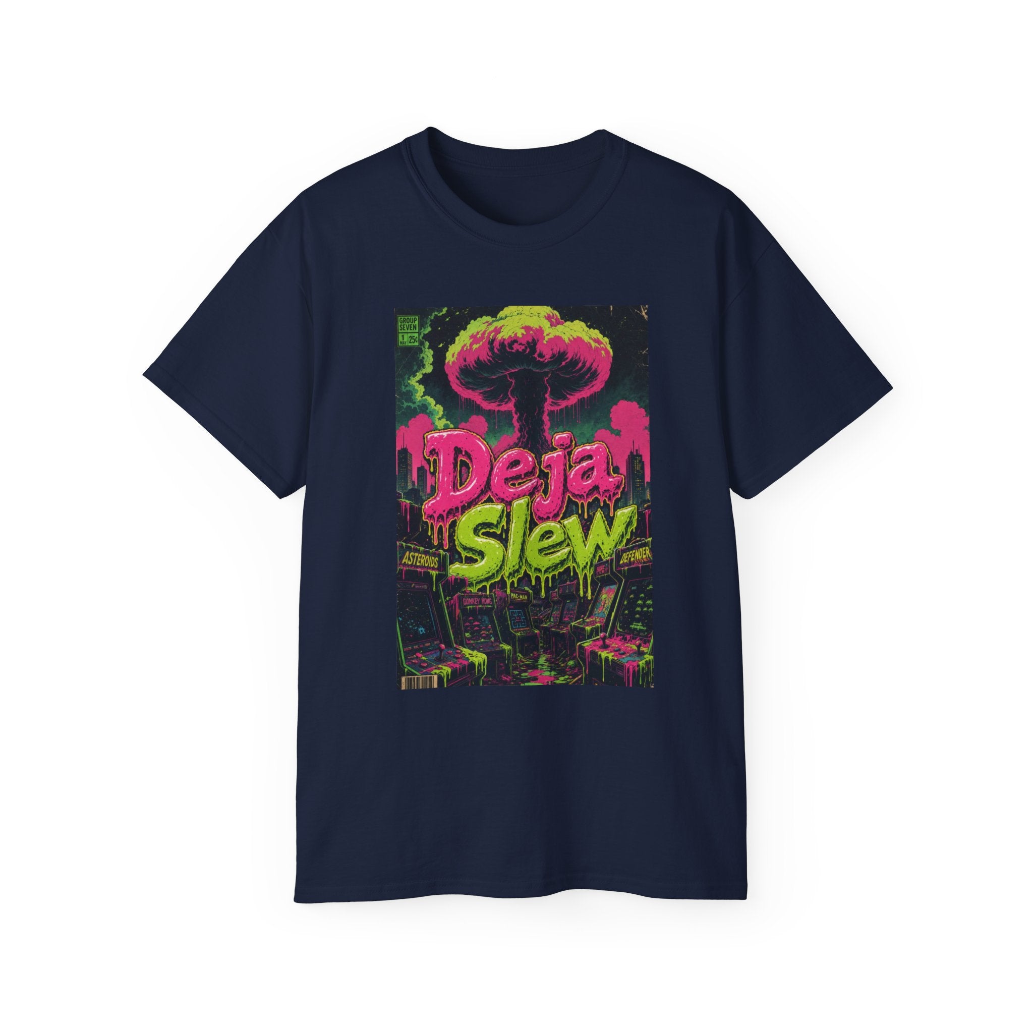 Retro Arcade Mushroom Cloud Tee — Comic-Style Nuclear Explosion Graphic