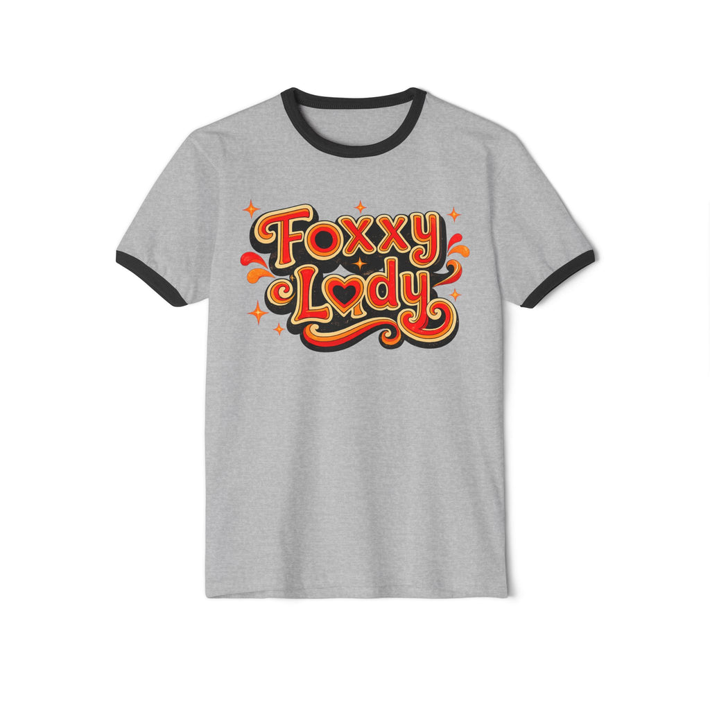 Foxy Lady Ringer Tee | Retro 70s Script Graphic T-Shirt