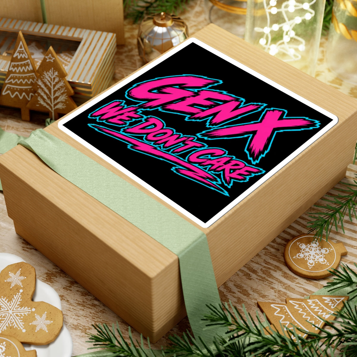 Gen X We Don't Care Kiss-Cut Sticker | Retro 80s Neon Graphic
