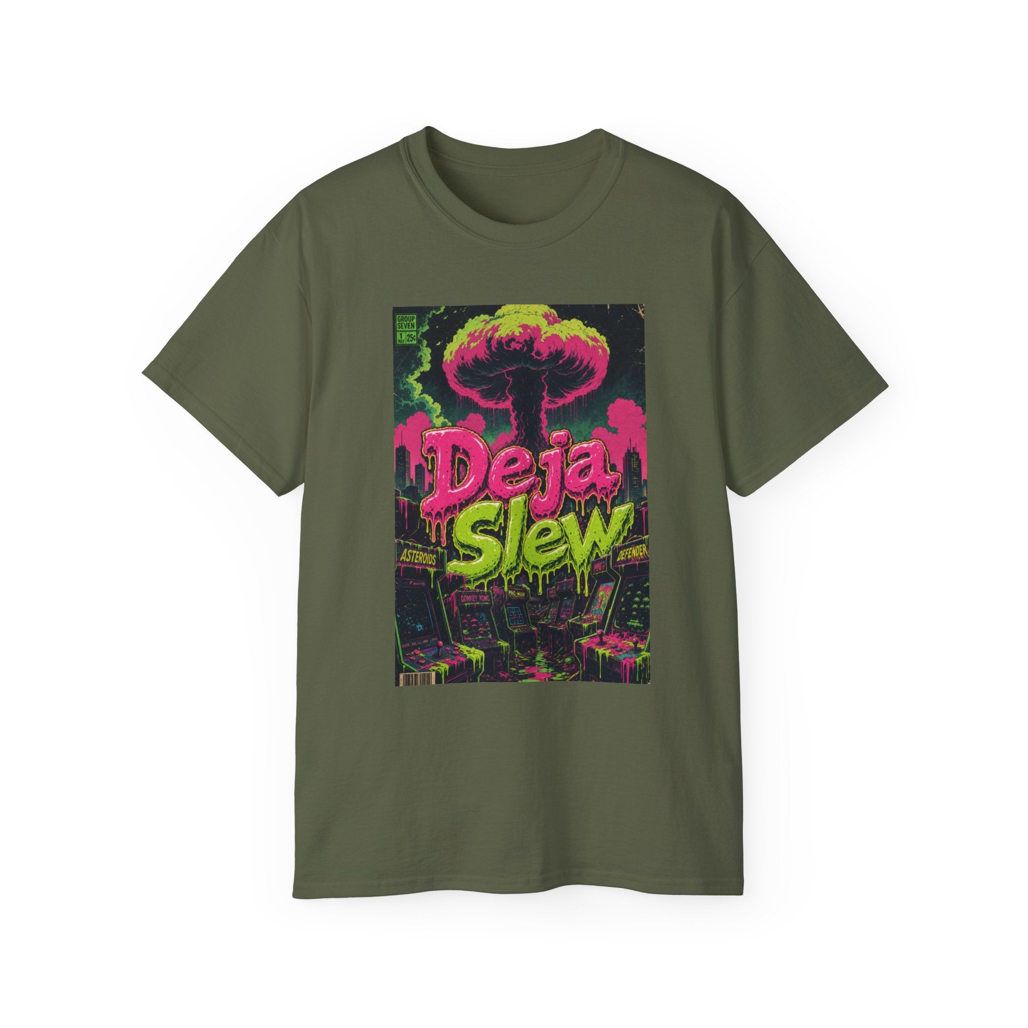Retro Arcade Mushroom Cloud Tee — Comic-Style Nuclear Explosion Graphic