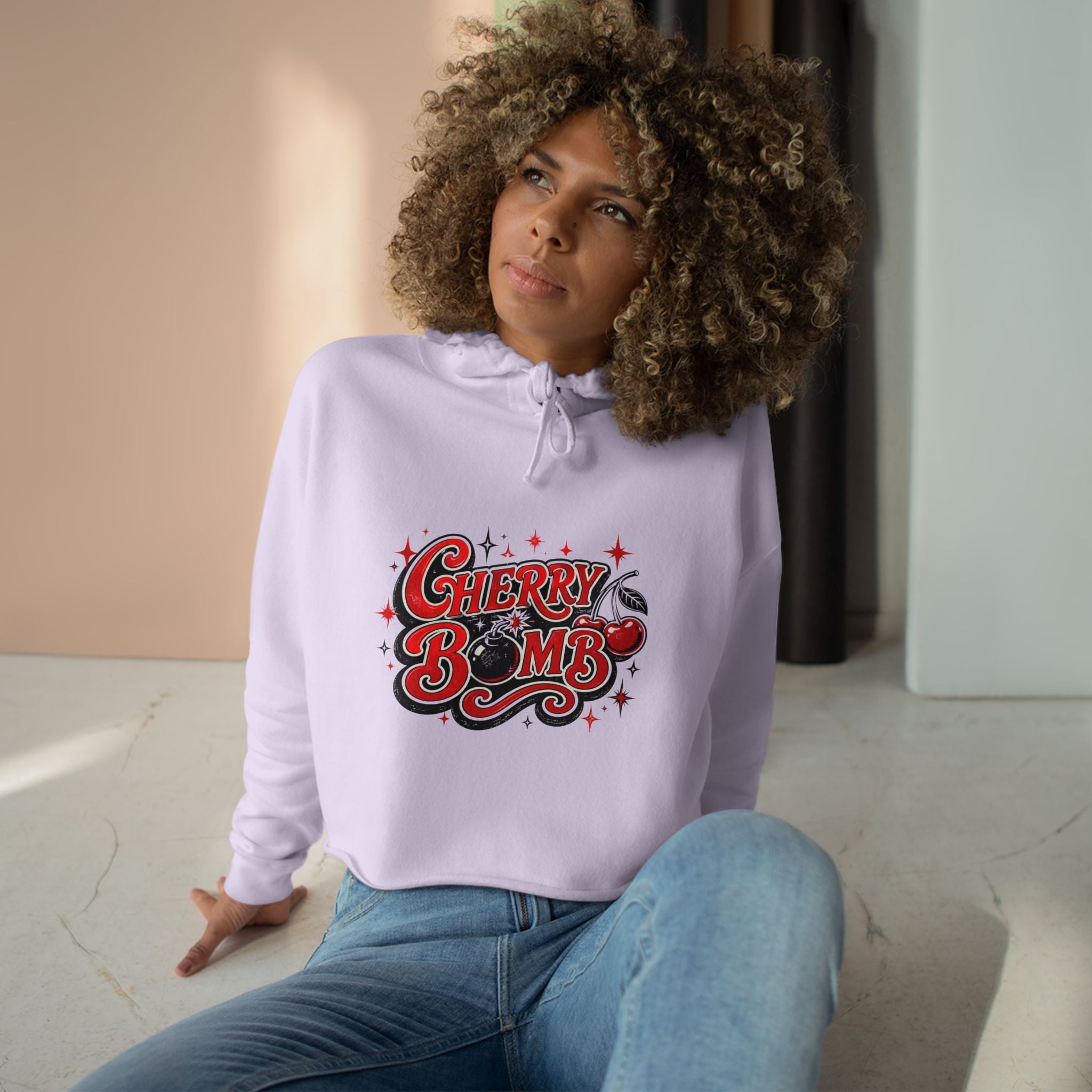 Cherry Bomb Crop Hoodie — Retro Cherry Graphic Cropped Hoodie