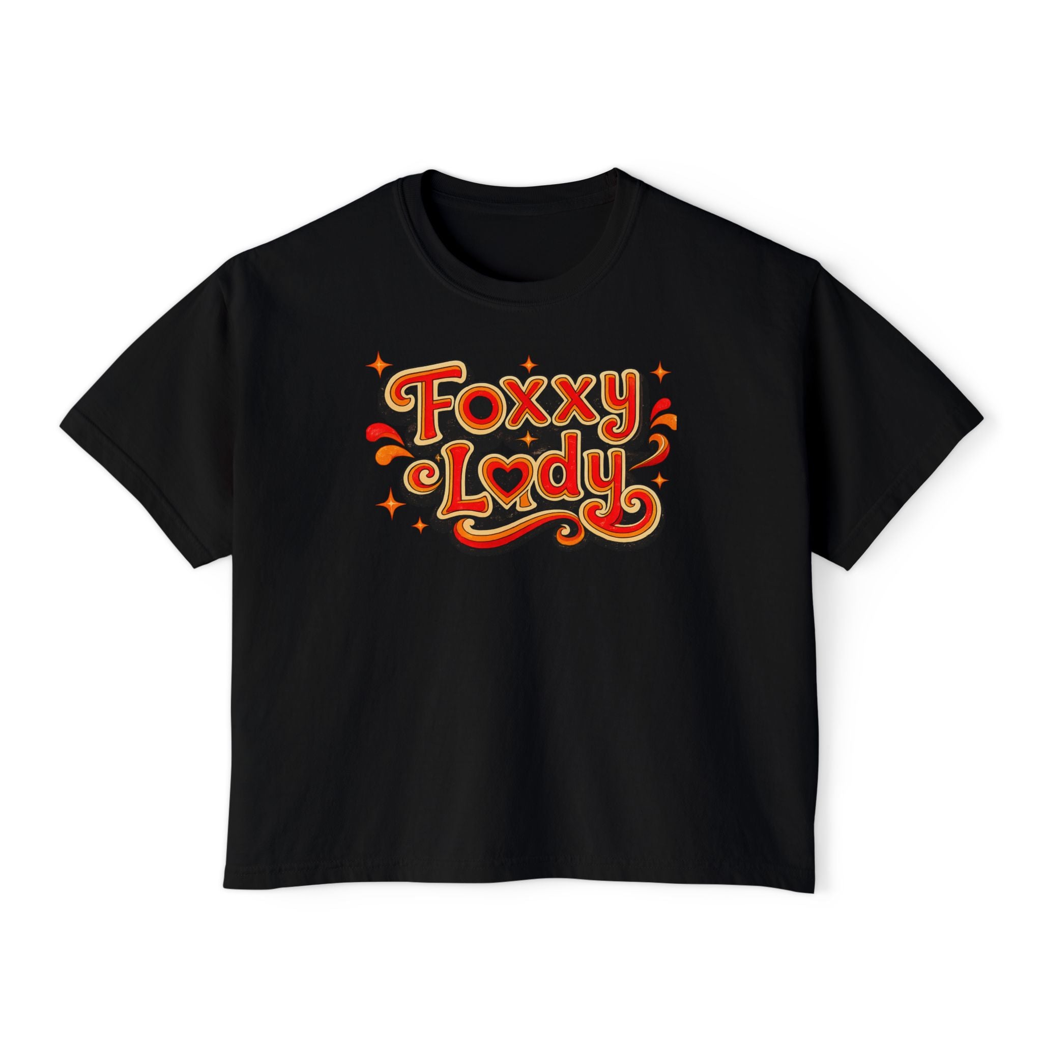Foxy Lady Boxy Tee — Retro 70s Graphic Women’s Crop T-Shirt