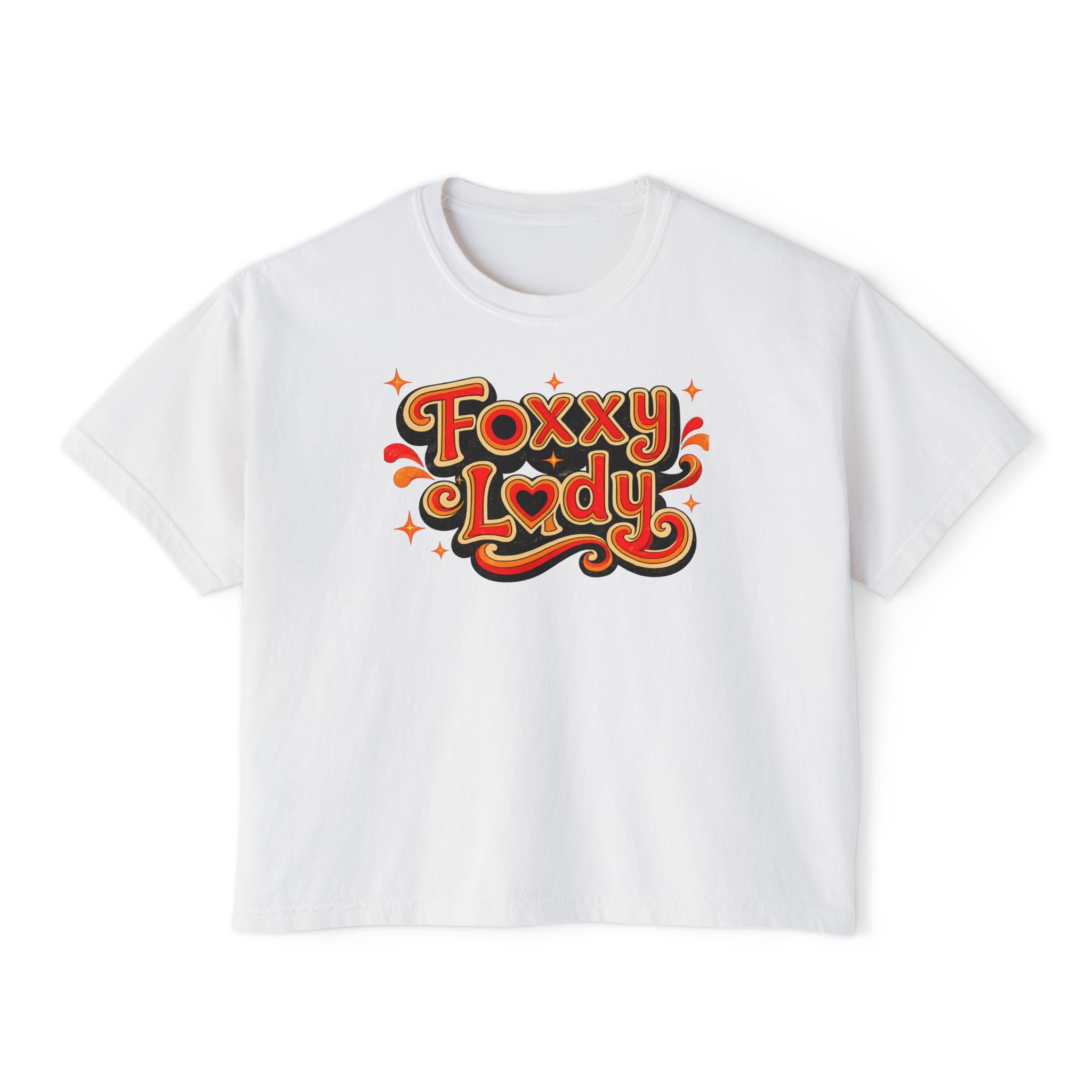 Foxy Lady Boxy Tee — Retro 70s Graphic Women’s Crop T-Shirt