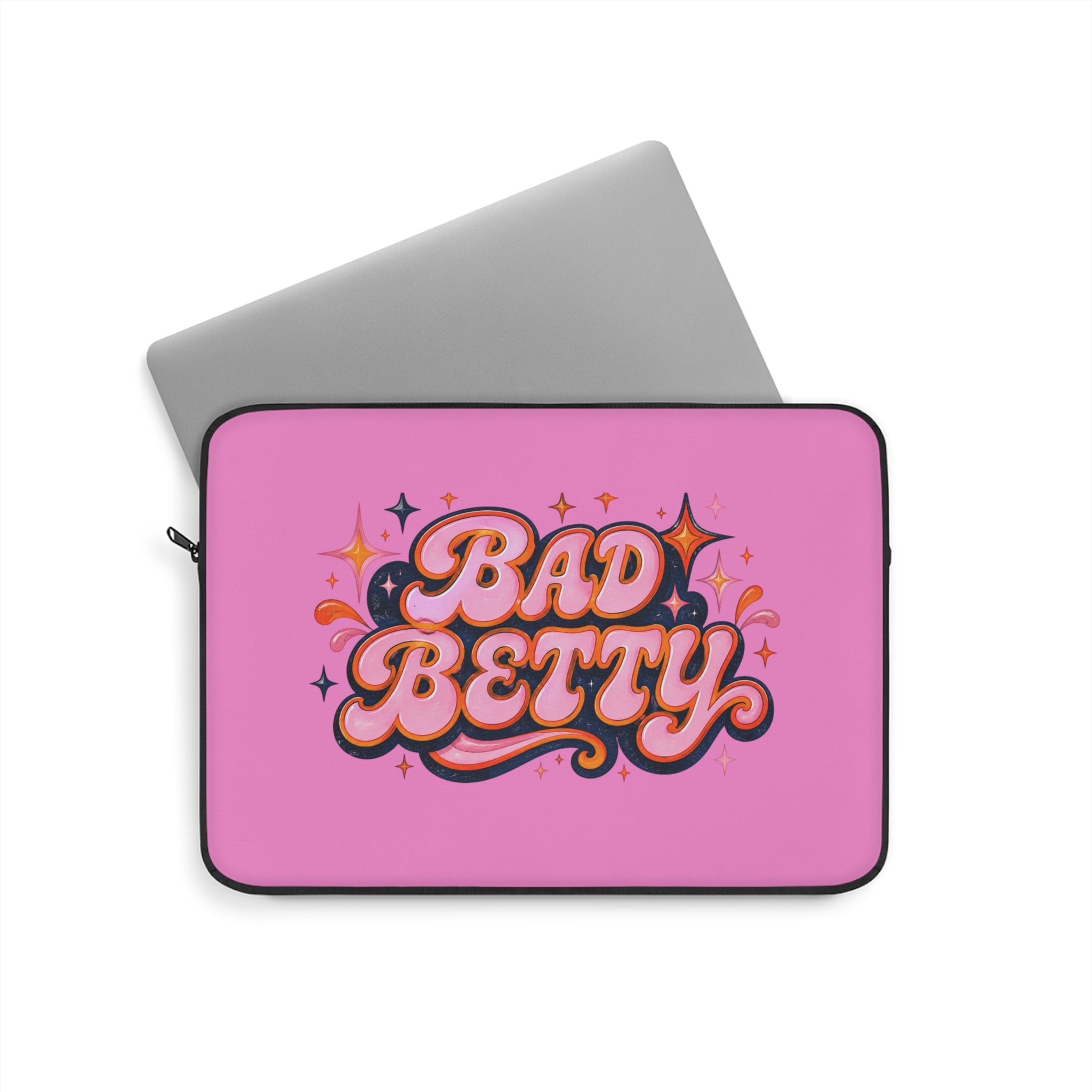 Bad Betty Pink Laptop Sleeve — Retro Script Sparkle Laptop Case