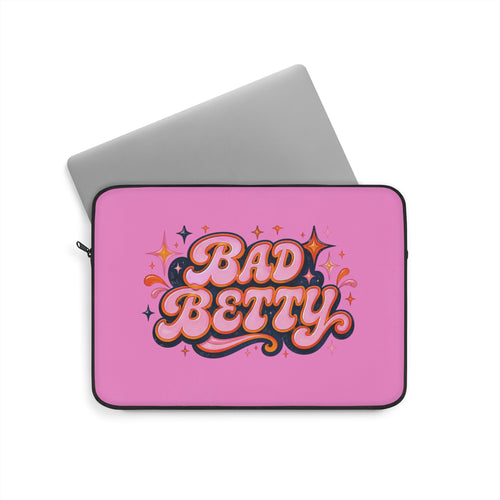 Bad Betty Pink Laptop Sleeve — Retro Script Sparkle Laptop Case